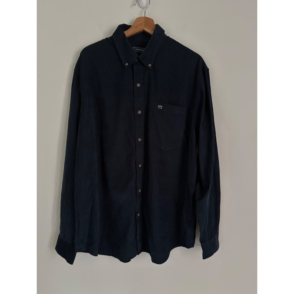 Crown & Ivy Mens XL Corduroy Button Down Shirt Navy Coast Classic Fit New